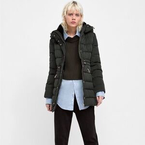 ZARA DOWN FILLED PUFFER JACKET COAT BRAND NEW WITH TAGS DARK GREEN SMALL